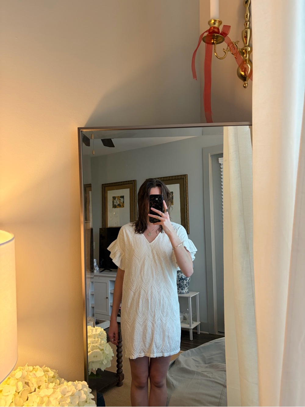 Marie Oliver White Mini Dress with Ruffled Sleeves